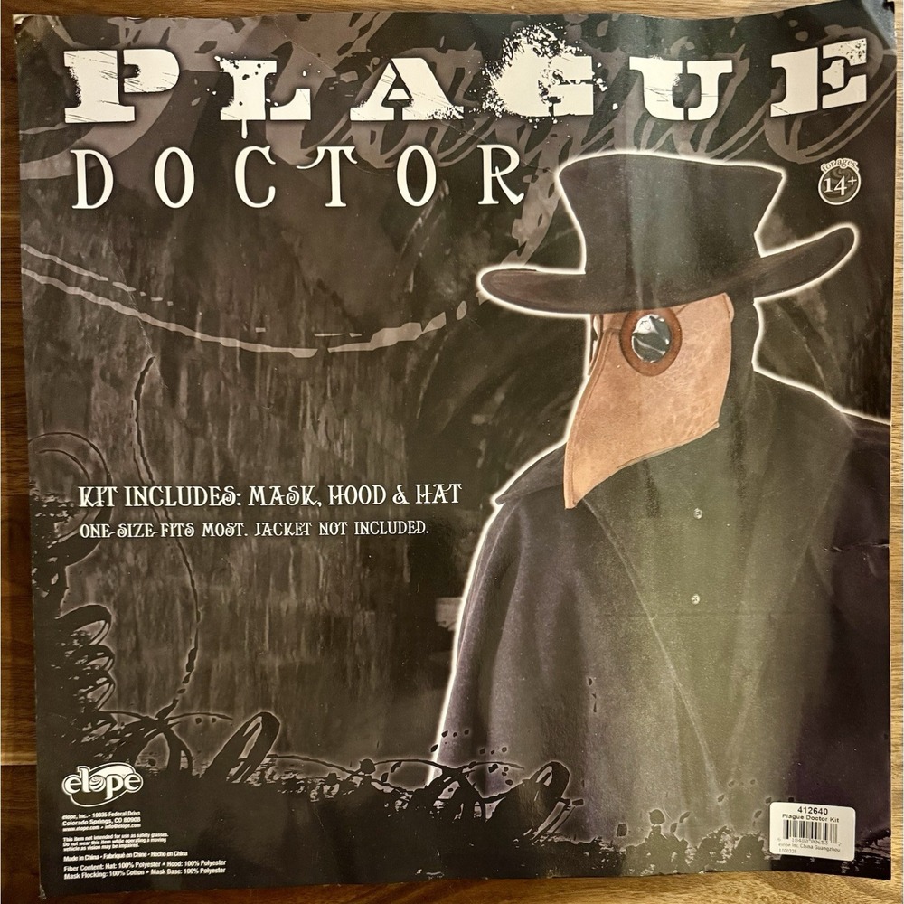 One Size Adult Elope PLAGUE DOCTOR Halloween Costume Mask Hat‎ Robe Cape Cosplay